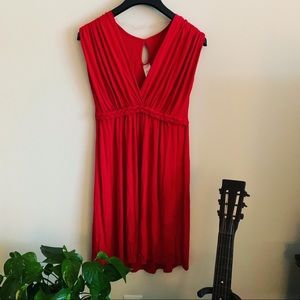 Red empire waist jersey dress with braided belt‎